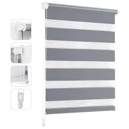 Produktbild: Sekey Doppelrollo Klemmfix ohne Bohren für Fenster, Doppelrollo 40 cm breit, Duo Rollo Jalousie Sonnenschutz, 40x150cm, Grau