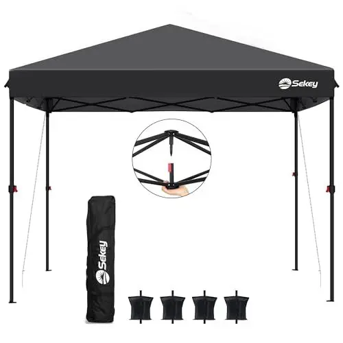 Produktbild: Sekey Premium Pop Up Pavillon 3x3 Wasserdicht Stabil Winterfest, Faltpavillon 3 x 3 m mit Verdickten Röhren, Partyzelt Rennzelt Faltbar, Höhe Verstellbar 250-270 cm, Schwarz