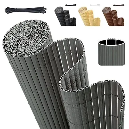 Produktbild: Sekey PVC Sichtschutzmatte 80x400m Doppelte Verstärkung Innen, Balkon Sichtschutz mit Kabelbindern, Sichtschutzzaun Windschutz Wasserdicht ohne Bohren für Balkon Garten, Grau