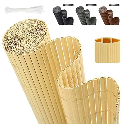 Produktbild: Sekey PVC Sichtschutzmatte 100x500cm Doppelte Verstärkung Innen, Balkon Sichtschutz mit Kabelbindern, Sichtschutzzaun Windschutz Wasserdicht ohne Bohren für Balkon Garten, Bambus