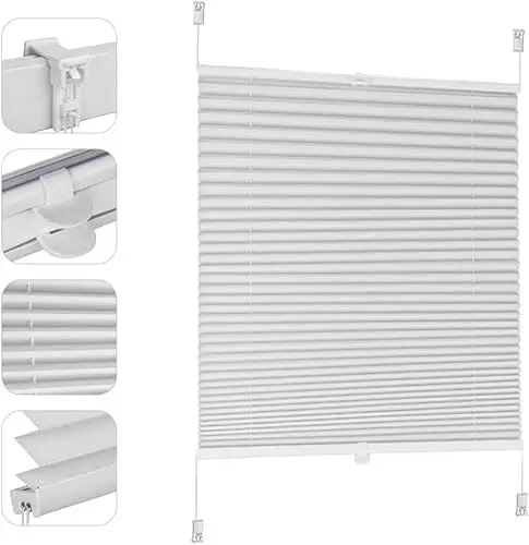 Produktbild: Sekey Plissee ohne Bohren Verdunkelung, Fenster Plissee Klemmfix Jalousie 60 cm breit, Verspannt Blickdicht Sonnenschutz Fensterollo, 60x130cm, Weiß
