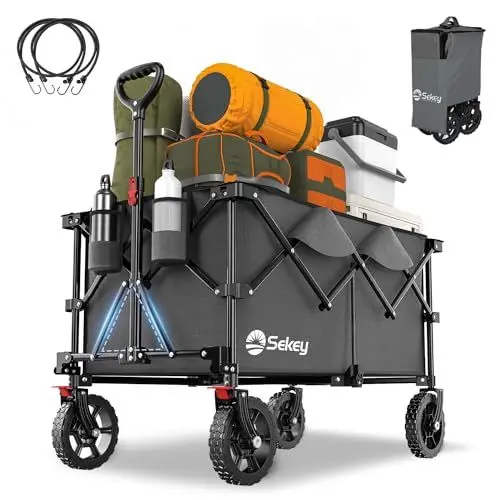 Produktbild: Sekey XXL Plus Bollerwagen Faltbar 200L 200KG Tragkraft, Faltbarer Bollerwagen Geländetauglich mit Bremsen, Handwagen Patentiert Klappbar aus Vier Richtungen, XXL-PlusG 4010, Anthrazit