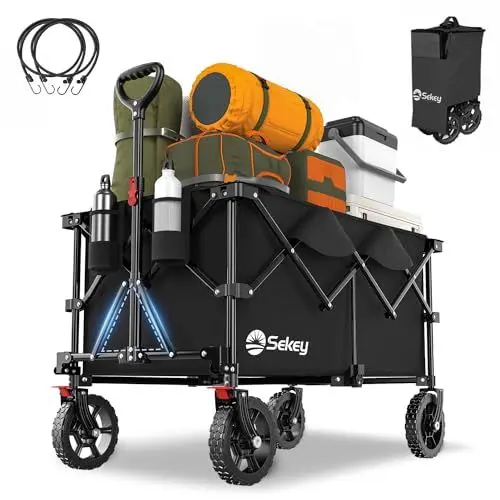 Produktbild: Sekey XXL Plus Bollerwagen Faltbar 200L 200KG Tragkraft, Faltbarer Bollerwagen Geländetauglich mit Bremsen, Handwagen Patentiert Klappbar aus Vier Richtungen, XXL-PlusG 4010, Tiefschwarz