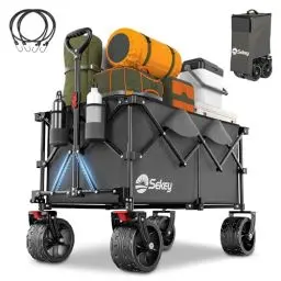 Produktbild: Sekey XXL Plus Bollerwagen Faltbar mit Bremsen 200L 150KG Belastbar, 17x10 cm Extra Breite Reifen All Terrain Bollerwagen, Patentiert Zusammenfaltbar aus Vier Richtungen, XXL-PlusB 4011, Anthrazit