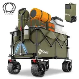 Produktbild: Sekey XXL Plus Bollerwagen Faltbar mit Bremsen 200L 200KG Belastbar, 17x10 cm Extra Breite Reifen All Terrain Bollerwagen, Patentiert Zusammenfaltbar aus Vier Richtungen, XXL-PlusB 4011, Grün
