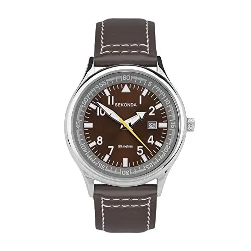 Produktbild: SEKONDA Herren Quarzuhr mit braunem Zifferblatt, Analoganzeige und braunem Lederband 3882.27