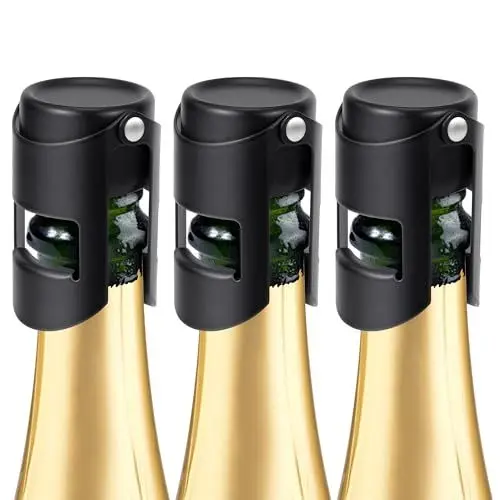 Produktbild: Sektverschluss und Weinverschluss, 3 Stück Champagner Verschluss Edelstahl Sektflaschenverschluß Wiederverwendbar Flaschenverschluss für Weinsammlung, Wein, Champagner, Auslaufsicher