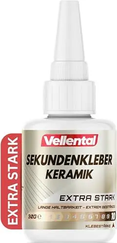 Produktbild: Sekundenkleber für Keramik & Porzellan extra stark 30g - Porzellankleber spülmaschinenfest, hitzebeständig & mit Nadel Verschluss gegen Austrocknung - Reparatur Kleber für Keramik, Porzellan & Ton