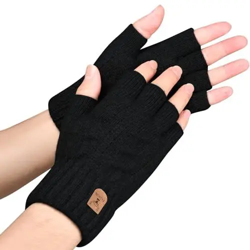 Produktbild: SELBATON Thermisch Fingerlose Handschuhe Strick Warme Winterhandschuhe Kaschmir Handschuhe Ohne Finger Laufen Camping Klettern Skifahren Radfahren Arbeit für Herren und Damen