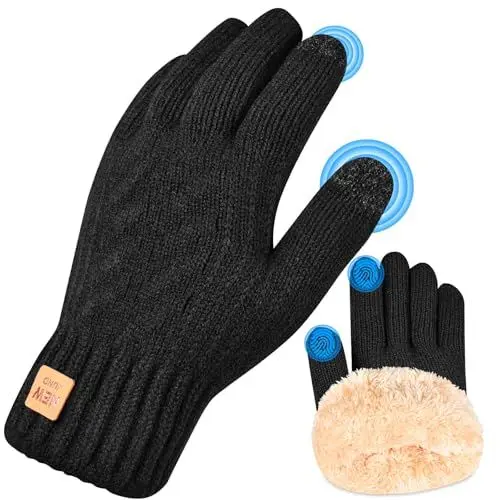 Produktbild: SELBATON Handschuhe Winter für Damen und Herren mit Wolle Verzweigung Strick Elastisch Touchscreen Winterhandschuhee für Kaltes Wetter zum Laufen zum Skifahren Fahren