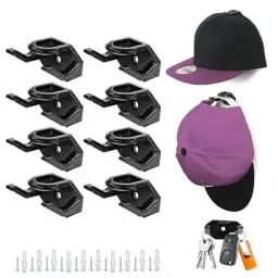 Produktbild: Selbstklebende Hut-Halter, 8 Stück Huthalter Kappenhalter, Cap Halterung Wand, Platzsparender Cap Organizer, Basecap Halterung Wand für Hüte Mützen Schlüsselanhänger Kopfhörer Halskette (Schwarz)