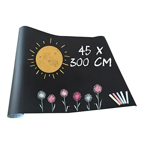 Produktbild: Selbstklebende Tafelfolie 300 x 45 cm | Kreidetafel | 5 Stück Bunte Kreide Gratis
