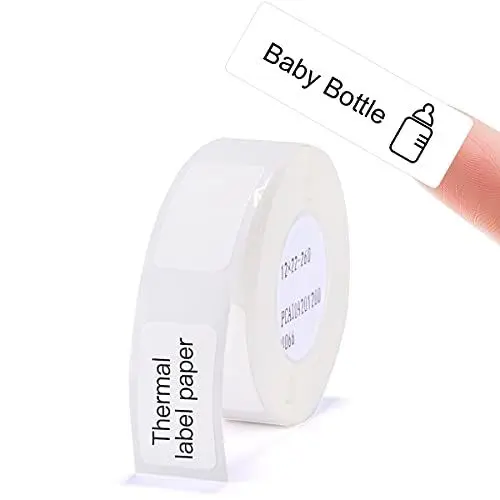 Produktbild: Selbstklebendes Thermoetikett Etikettenmacher-Klebeband Etikettendrucker-Papier kompatibel mit Niimbot D11 D110 D101 Etikettendrucker, wasserdicht, ölabweisend, kratzfest, 12 x 40 mm (weiß)
