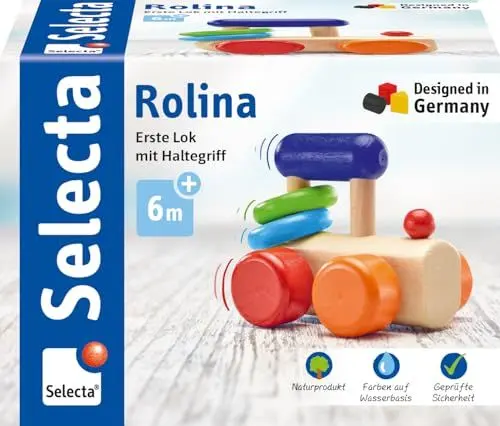 Produktbild: Selecta Lok-Greifling, 8,5 cm, Holz, 6 Monate - 3 Jahre, Lokomotive mit Klapperringen