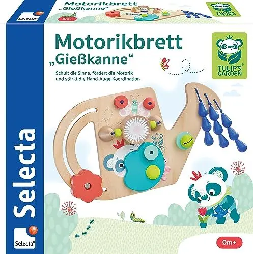Produktbild: Selecta 61075 Tulips Garden, Motorikbrett Gießkanne, 25 cm, Motorikspielzeug aus Holz