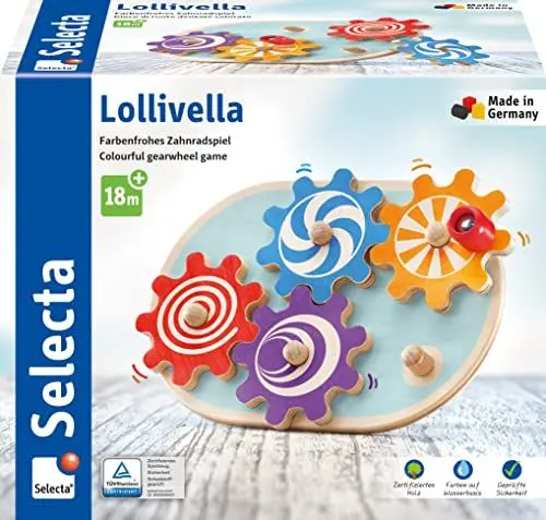 Produktbild: Selecta 62084 Lollivella, Zahnradspiel, Motorikspielzeug aus Holz, 17,5 cm, Bunt