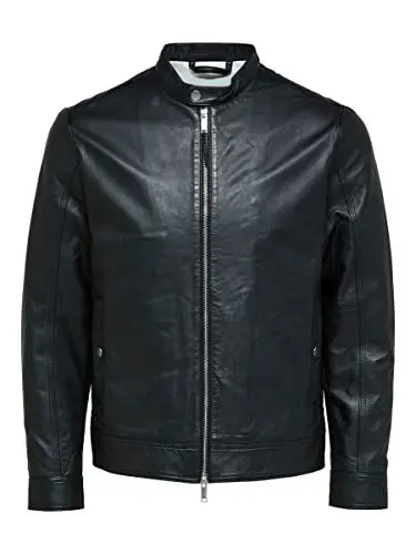 Produktbild: SELECTED HOMME Men's SLHARCHIVE Classic Leather JKT W NOOS Lederjacke, Black, M