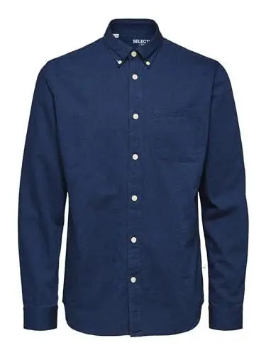 Produktbild: Selected Homme Herren SLHREGRICK Shirt LS S NOOS Hemd, Dark Blue Denim, M