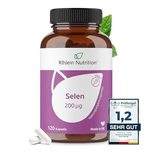 Produktbild: Selen Hochdosiert - Selen 200µg - 120 Kapseln 4 Monate Vorrat - Selenium - Vegan Ohne Zusätze in Deutschland hergestellt - Rhein Nutrition
