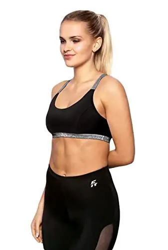 Produktbild: Selente fit for Fun modischer Sport-BH mit mittlerem Halt ohne Bügel, gepolstert Schwarz/Silber, Gr. S