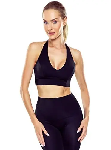 Produktbild: Selente fit for Fun modischer Sport-BH mit mittlerem Halt ohne Bügel, ungepolstert Neckholder Schwarz, Gr. M