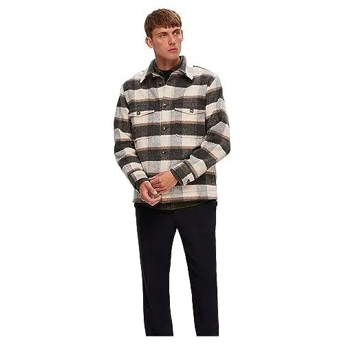 Produktbild: SELETED HOMME Herren SLHARCHIVE Overshirt NOOS Hemdjacke, Ermine/Checks:Sand/White, M