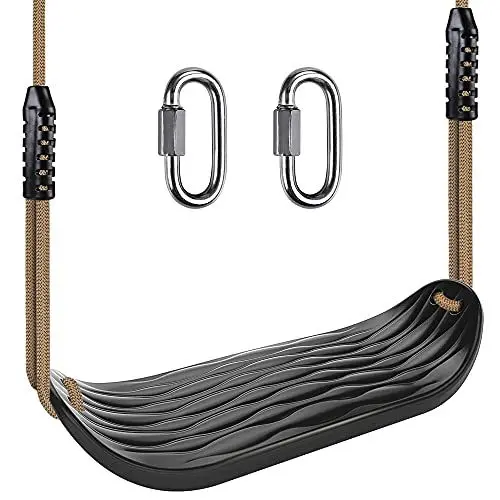 Produktbild: SELEWARE Garden Games Schaukelsitz aus Robustem Set mit 2m Langem Verstellbarem Seil und 2 Karabinern, Robustes Schaukel Outdoor Garten Schaukel Schwarz