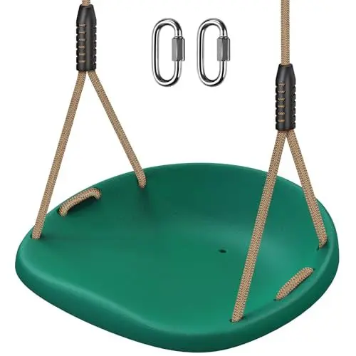 Produktbild: SELEWARE Schaukel Outdoor Kinder Schaukelsitz - Indoor Erwachsene Schaukelbrett Höhenverstellbar und 2 Karabinerhaken Garten Kinderschaukel rutschfest Grün Gartenschaukel