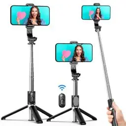 Produktbild: Selfie Stick Stativ, 360°Rotation 4 in 1 Selfiestick mit Fernbedienung Handy Selfie-Stange und Tragbar Monopod Handyhalter für iPhone 14/13/12/11 Pro/XS Max/XS/X/8/7, Samsung Smartphones