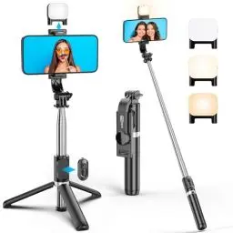 Produktbild: Selfie Stick Stativ mit Fülllicht, Erweiterbar 106CM SelfieStick mit Abnehmbarer Fernbedienung, 360 Drehbar Handy Stativ Kompatibel mit iPhone 14 Pro Max/14 Pro/14/13/12/11/8/7, Samsung Smartphone