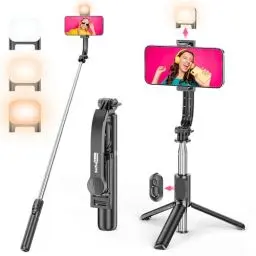 Produktbild: Selfie Stick Stativ mit Fülllicht, Erweiterbar 4 in 1 Selfie Stange mit Abnehmbarer Fernbedienung & Handyhalterung Smartphone Stativ 360°Drehbarer Tragbar Reisestativ Kompatibel für iPhone/Samsung