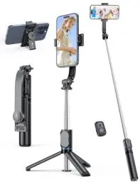 Produktbild: Selfie Stick mit Abnehmbarer Handyhalterung,106 cm Ausziehbares Handy Stativ mit Fernbedienung, 360° Drehbarer StativStänder für iPhone, Samsung und Android-Smartphones (Schwarz)