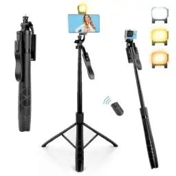 Produktbild: Selfie Stick mit Handy Stativ, UTEBIT 1.6m Ausziehbar Handystativhalter mit Bluetooth Fernbedienung und Fülllicht, 360° Rotation Handyhalterung Stativ für iPhone Smartphone Kamera Gopro