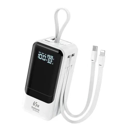 Produktbild: Selore&S-Global Power Bank, 65w Powerbank USB C, Externe Handyakkus Schnellladefunktion mit Kabel, Akkupack 4 Anschlüsse für iPhone 17 16 15 14 Galaxy Laptop MacBook Surface Go iPad Steam Deck Drohne