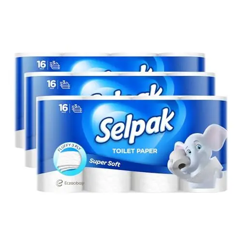 Produktbild: Selpak Toilettenpapier 3-lagig 6720 blatt, Klopapier, Super Weich, Extra Weich und Stark, Toilet Paper, Wc Papier, 48 Rollen (3x16 Rollen)