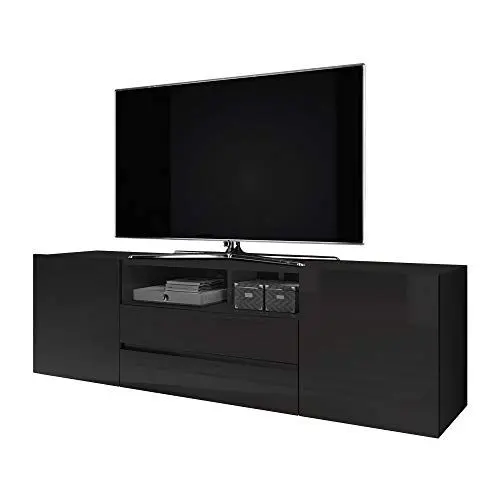 Produktbild: Selsey BROS – TV-Lowboard/Fernsehschrank Schwarz Matt/Schwarz Hochglanz Stehend Modern