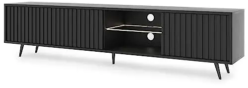 Produktbild: Selsey TV Schrank Board Sideboard Fernsehtisch Fernsehschrank Mit Lamellen Und LED Beleuchtung 175 cm Schwarze Beine Schwarz Bello