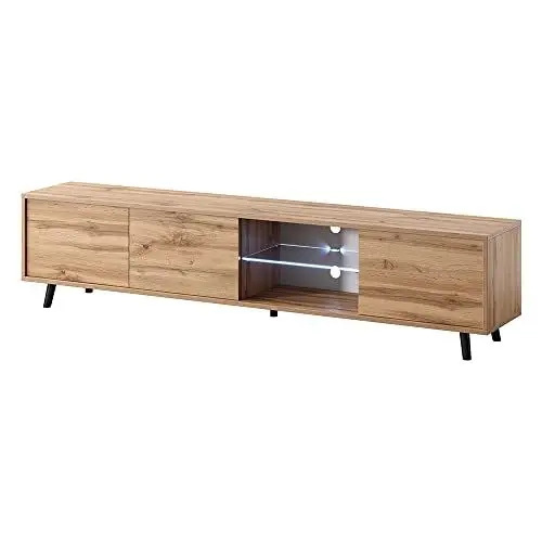 Produktbild: Selsey Galhad – TV-Lowboard Wotan Eiche Matt mit weißer LED-Beleuchtung 175 cm breit