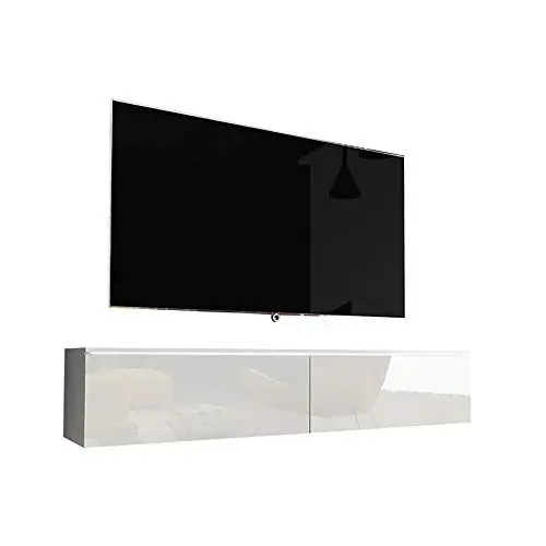 Produktbild: Selsey Kane – TV-Lowboard TV-Schrank hängend/stehend 140 cm (Weiß Matt/Weiß Hochglanz mit LED)