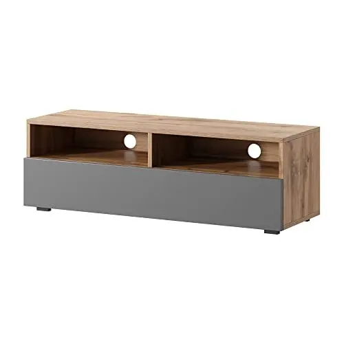 Produktbild: Selsey REDNAW - TV-Schrank/modernes TV-Board für Wohnzimmer, stehend/hängend, 100 cm breit (Wotan Eiche Matt/Grau Hochglanz ohne LED)