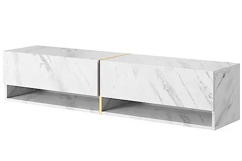 Produktbild: Selsey TV Schrank Board Sideboard Fernsehtisch Fernsehschrank 140 cm Hängend Mit Goldenem Akzent Weiß Marmor Mirrgo