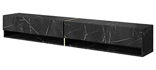 Produktbild: Selsey TV Schrank Board Sideboard Fernsehtisch Fernsehschrank 200 cm Hängend Mit Goldenem Akzent Schwarz Marmor Mirrgo