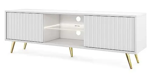 Produktbild: Selsey TV Schrank Board Sideboard Fernsehtisch Fernsehschrank Mit Lamellen 135 cm Goldene Beine Weiß Bello
