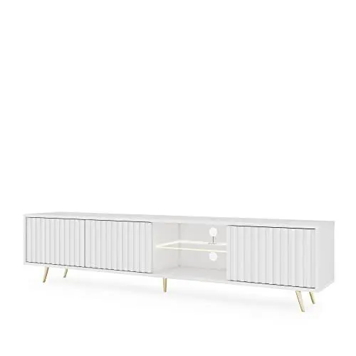 Produktbild: Selsey TV Schrank Board Sideboard Fernsehtisch Fernsehschrank Mit Lamellen Und LED Beleuchtung 175 cm Goldene Beine Weiß Bello