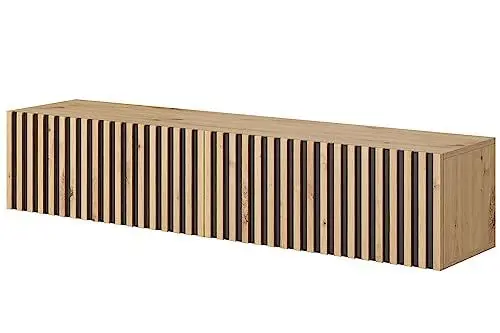 Produktbild: Selsey TV Schrank Board Sideboard Fernsehtisch Fernsehschrank 138,6 cm Hängend Artisan Eiche Schwarz Mit Lamellierter Front Telire