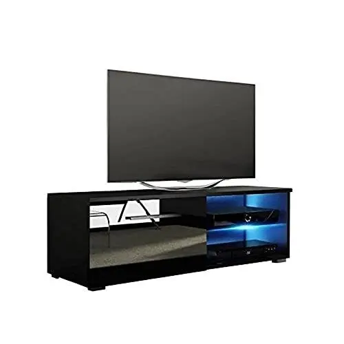 Produktbild: Selsey Tenus Single - Fernsehschrank/TV-Board mit offenem und geschlossenem Stauraum, 100 cm breit (Schwarz Matt/Schwarz Hochglanz, mit LED)