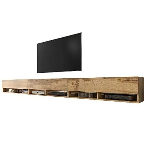 Produktbild: Selsey Wander - TV-Board/Fernsehschrank für Wohnzimmer hängend/stehend, optional mit LED, 300 (3 x 100) cm breit (Holzoptik Wotan Eiche, mit LED)