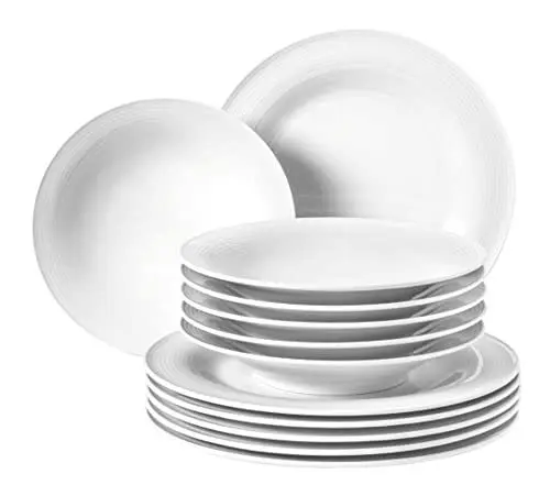Produktbild: SELTMANN WEIDEN Tafelservice 12-teilig BT - Beat - Form: Rund mit Rillenrelief - moderner Stil - Weiß