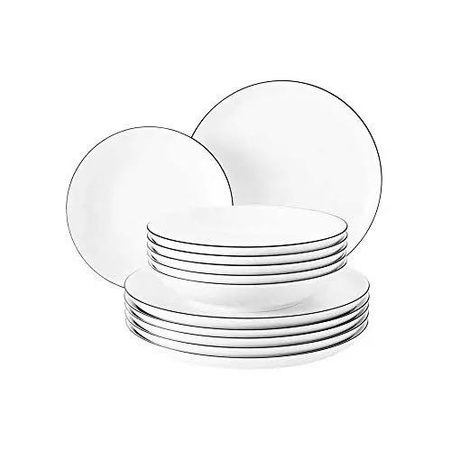 Produktbild: Seltmann Weiden 001.737148 Lido Tafelservice - 6 Essteller + 6 Suppenteller - 12-tlg. - Black Line
