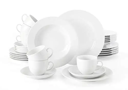 Produktbild: Seltmann Weiden Kombiservice 30-teilig weiß | Set für bis zu 6 Personen | Serie Rondo | beinhaltet je 6 Speiseteller, Suppenteller, Frühstücksteller, Kaffeeober- und Untertassen